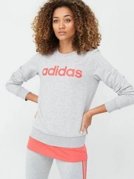 Image of adidas Essentials Linear Sweatshirt - Medium Grey Heather Size M Women
