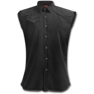 Image of Urban Fashion Sleeveless Worker Shirt Womens Large Sleeveless Top - Black