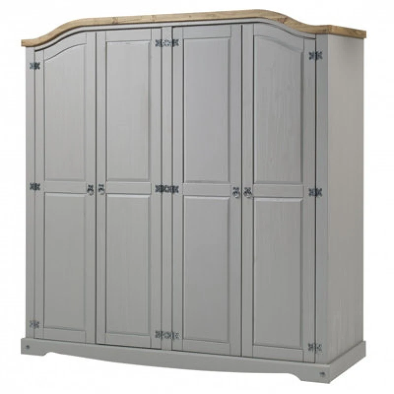 Image of MERCERS FURNITURE Corona Grey Wax 4 Door Arch Top Wardrobe 5060765291278