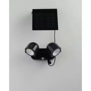 Image of Fan Europe SHIVA Outdoor LED 2 Light Spotlight with Sensor & Solar Panel Anthracite, IP54 230lm 4000K 16x7.2x10.9cm