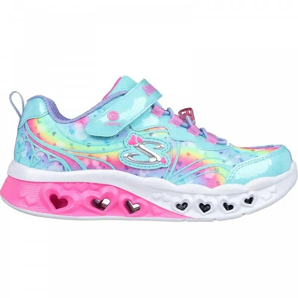 Image of Skechers Girls Flutter Heart Lights Groovy Swirl Trainers UK Size 1.5 (EU 34) Turquoise/Hot Pink SKE2210-TQHP-1.5