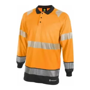Image of Hivis two tone polo shirt l/s or/blk sml - Orange / Black - Orange / Black - Beeswift