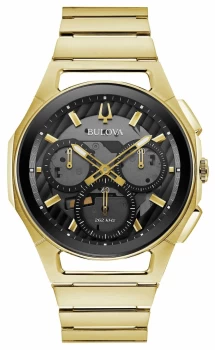 Image of Bulova Curv Mens Gold Tone Bracelet Black Chrono Watch