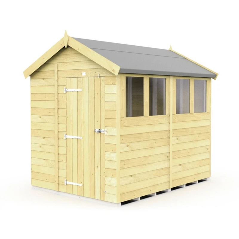 Image of Buttercup Farm 6 x 8 Feet Apex Shed - Single Door W/ Windows - L243 x W175 x H217cm in Brown Brown Unisex