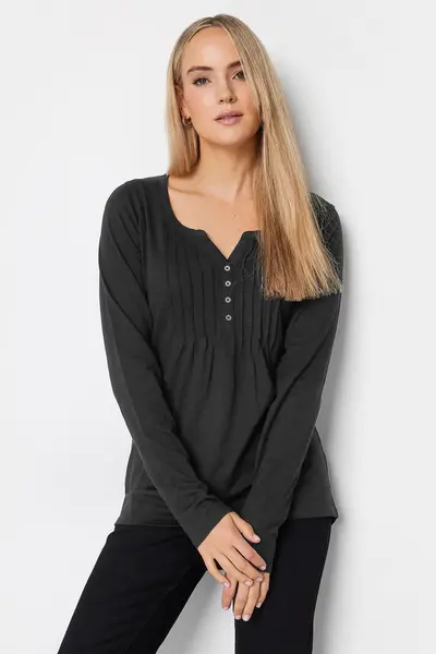 Image of Long Tall Sally Tall Long Sleeve Henley Top Black