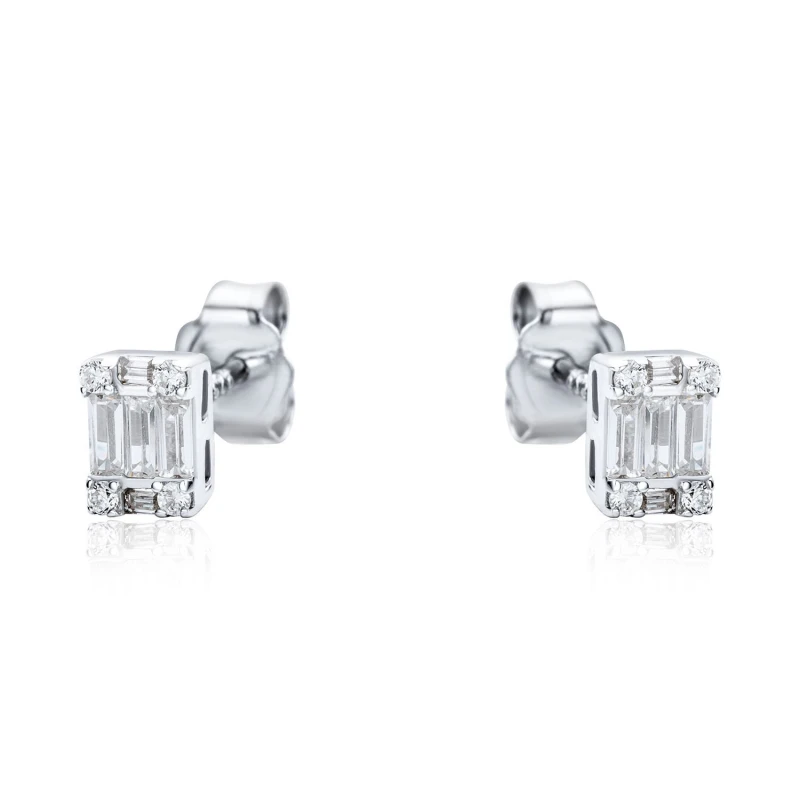 Image of Jewelco London Sterling Silver CZ Illusion Solitaire Cluster Stud Earrings - RE42794 Silver female