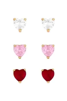 Image of Gold Crystal And Pink Heart Halo Stud Earrings - Pack of 3