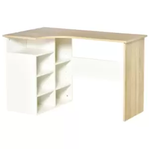 Image of Homcom L Shaped Corner Computer Desk Table With Storage Shelf White And Oak