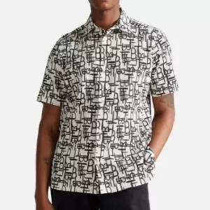 Image of Ted Baker Mens Caird Geo Print Short Sleeve Shirt - Black - 3/M