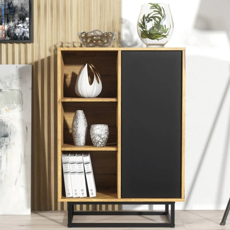 Image of Creative Furniture Elysian Loft Sideboard 100cm - Dark Oak & Black Multicolor Unisex