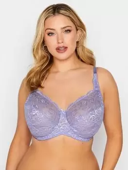 Image of Yours Stretch Lace Non-padded Underwired Bra - Lilac, Blue, Size 42Dd, Women
