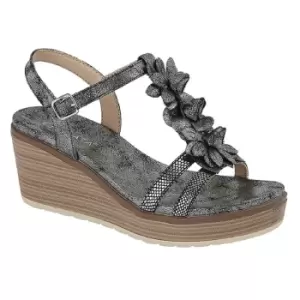 Image of Cipriata Womens/Ladies Nina Flower High Wedge Sandal (8 UK) (Dark Pewter)