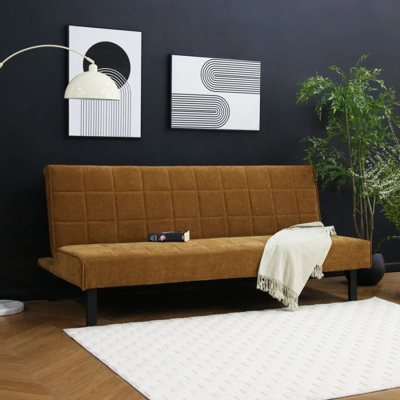 Image of Home Garden Direct Vittoria - Click Clack Sofa Bed in Premium Textured Linen 3 Seater in Brown Brown Unisex 3 Seater