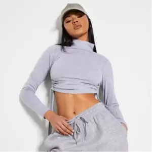 Image of I Saw It First High Neck Ruched Crop Top - Grey