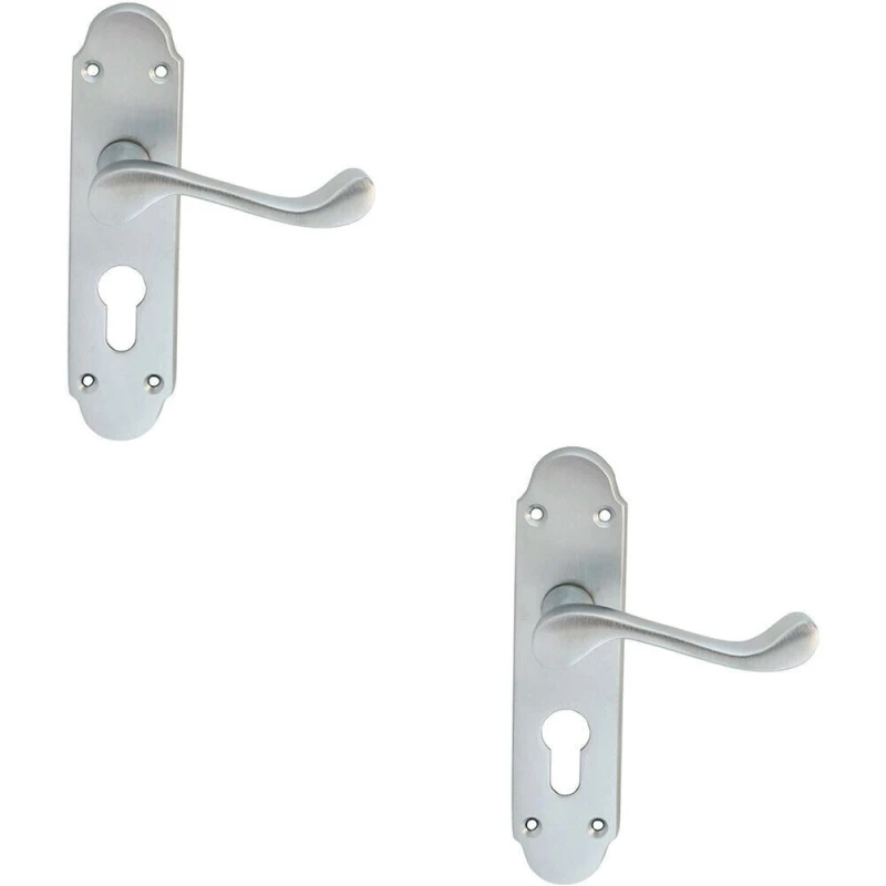 Image of Loops 2x PAIR Victorian Upturned Handle on Euro Lock Backplate 170 x 42 Satin Chrome Multi