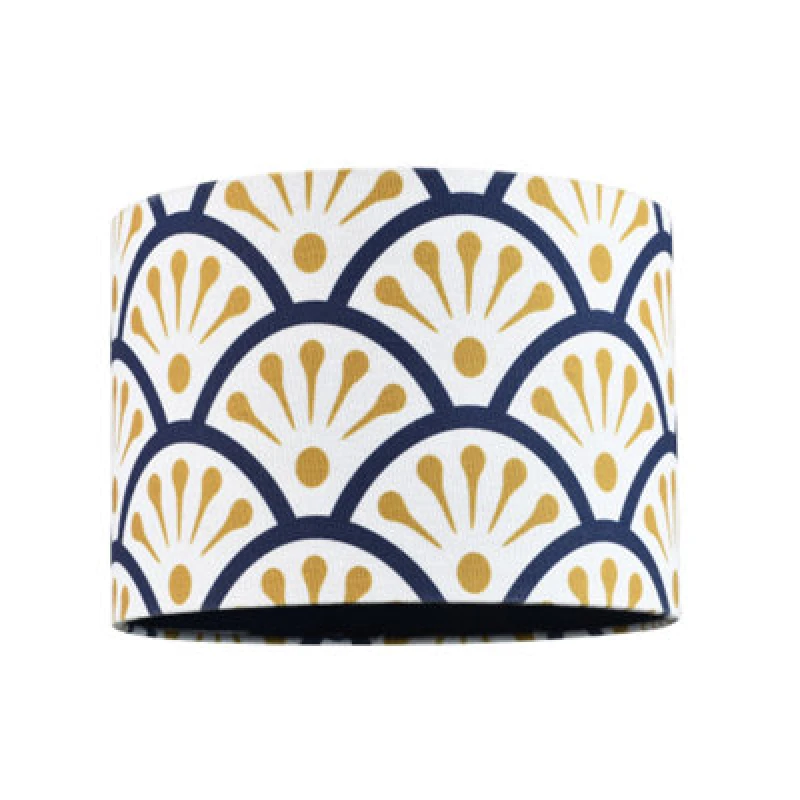 Image of Happy Homewares Unique Moroccan Floral Designer 25Cm Navy Midnight Blue And Ochre Drum Lampshade