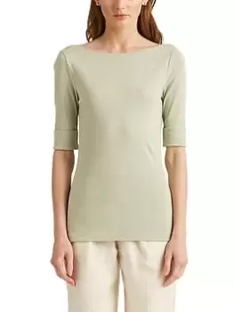 Image of Lauren by Ralph Lauren Judy Elbow Sleeve Knit Top - Green, Size S, Women