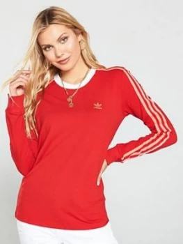 Image of Adidas Originals 3 Stripe Long Sleeve Tee - Red