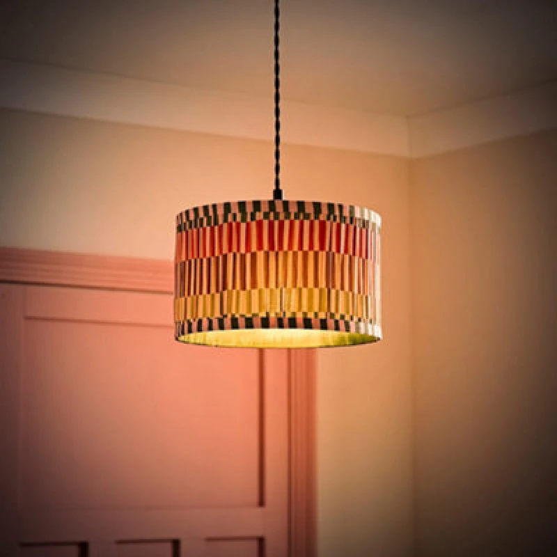 Image of ValueLights ValueLights Rae Pleated Stripe Neutral Drum Easy Fit Light Lamp Shade with Bulb in Natural Size: Small Natural Small Unisex 505940606968