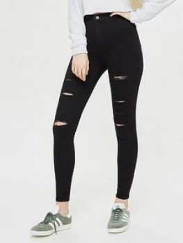 Image of Topshop Rip Joni Super High Waisted Power Stretch Black Skinny Jeans, Black, Size 32, Inside Leg 34, Women