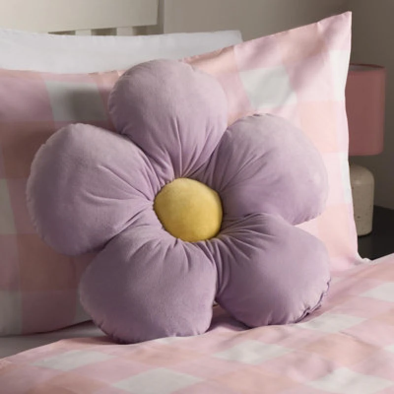 Image of OHS OHS Flower Cushion Filled Matte Velvet Plush Chair Sofa Plump Decorative Bed Pillow in Lilac Lilac One Size Unisex 5027434202201