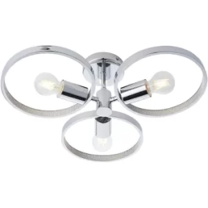 Image of Endon Merola Contemporary Designer Crystal LED 3 Ring Semi Flush Ceiling Light Chrome, Warm White, IP44