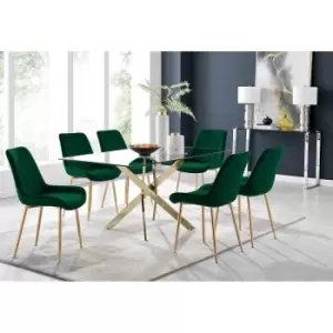 Image of Furniture Box Leonardo 6 Gold Dining Table and 6 Green Pesaro Gold Leg Chairs