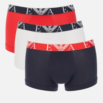 Image of Emporio Armani Mens 3 Pack Monogram Trunks - White/Fire/Marine - M