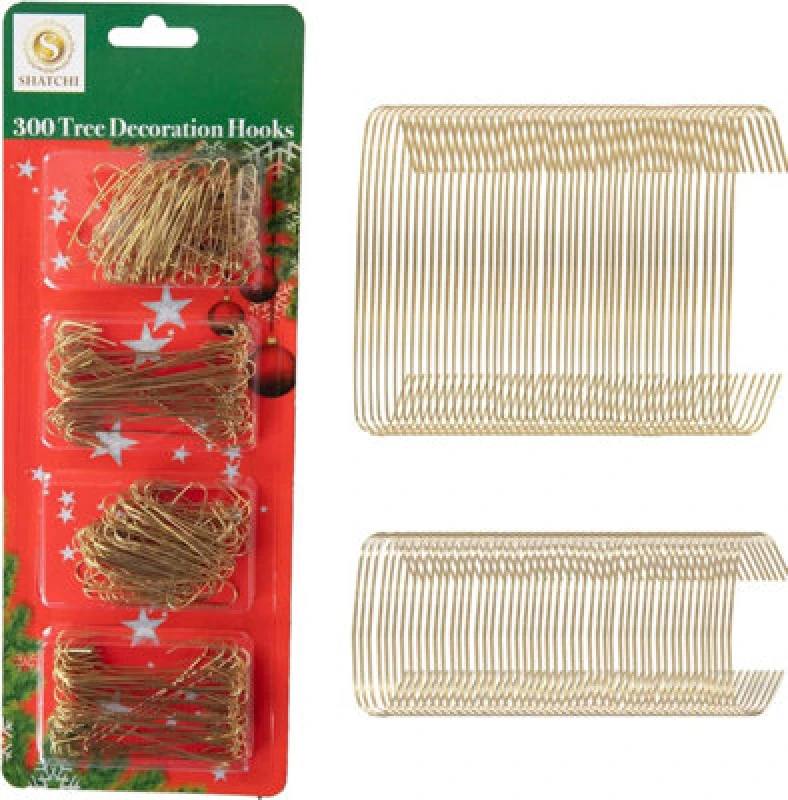 Image of Shatchi 300Pcs Tree Decoration Hooks Gold - Sturdy & Durable For Festive Ornaments