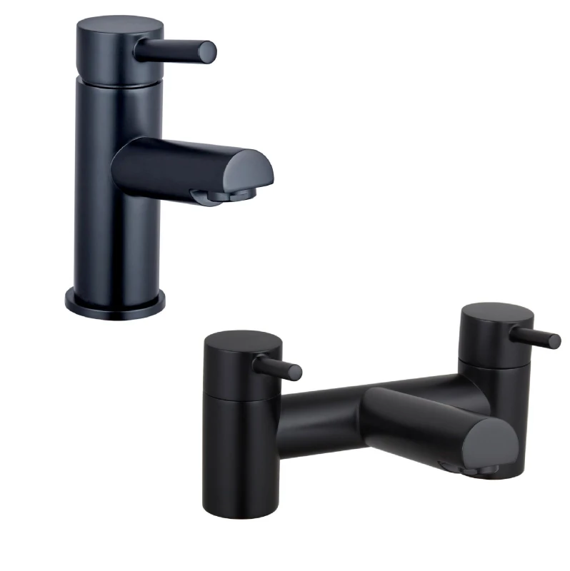Image of Balterley Minimalist Mono Basin Mixer Tap & Bath Filler Set - Black Unisex
