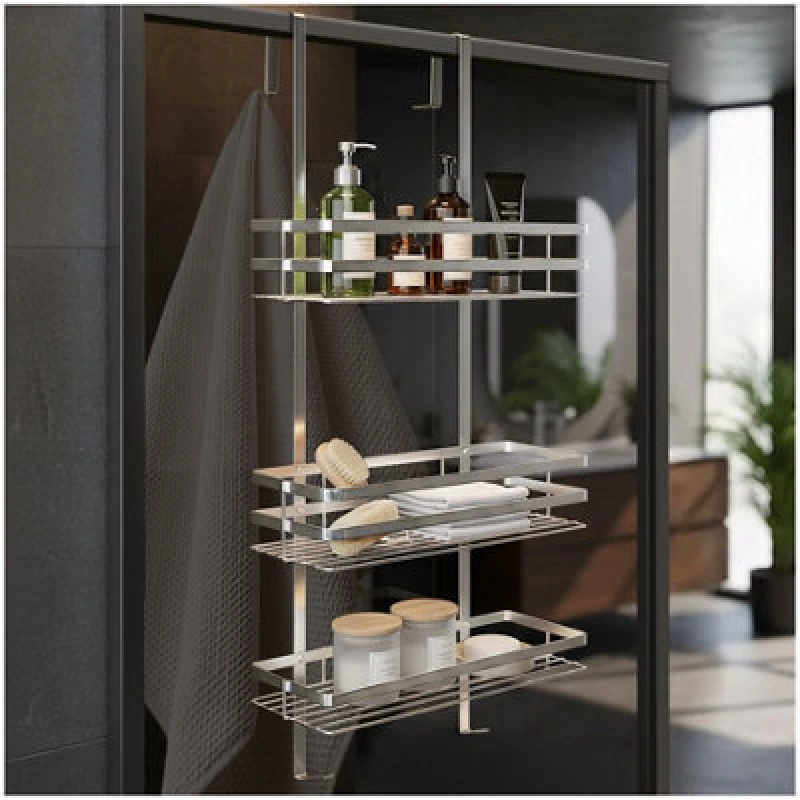 Image of Tectake Shower Caddy 3 Tier Chrome Bathroom Storage Caddy For Hanging Rack Shelf Organiser 30 X 21 X 80 Cm - Silver