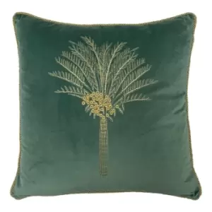 Image of Desert Palm Embroidered Velvet Cushion Mineral