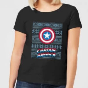 Image of Marvel Captain America Womens Christmas T-Shirt - Black - M