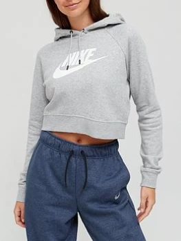 Image of Nike NSW Essential Fleece Pullover Crop Hoodie - Dark Grey Heather Size M Women