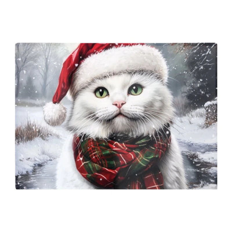 Image of Warren Reed Designer Snowy Christmas White Cat Glass Chopping Board