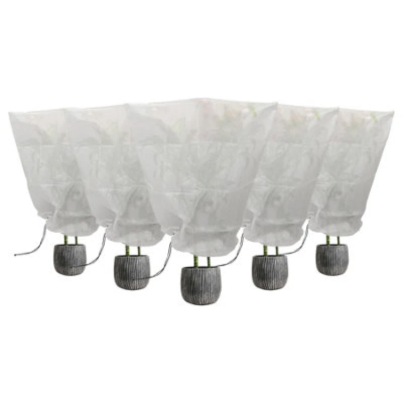 Image of Harbour Housewares Plant Fleece Frost Protection Covers With Drawstring - 80Cm X 100Cm - Pack Of 5