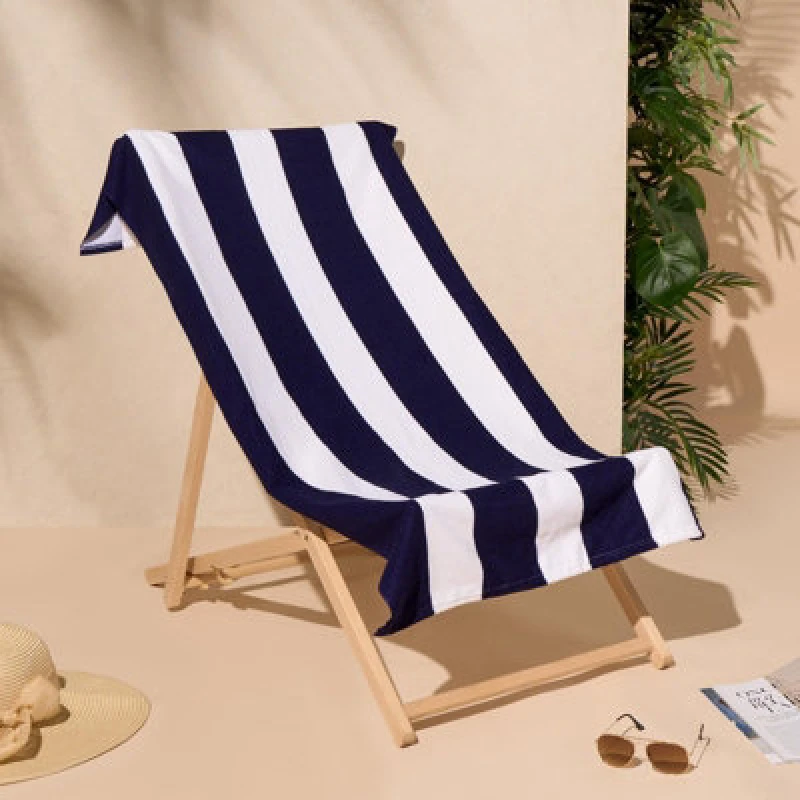 Image of OHS OHS Stripe Towel Bath Quick Dry Summer Travel Microfibre Absorbent Swim in Navy Size: Bath Towel Navy Bath Towel Unisex 5027434181124