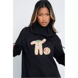 Image of I Saw It First Black Christmas Gingerbread Man Graphic Oversized Hoodie - Black