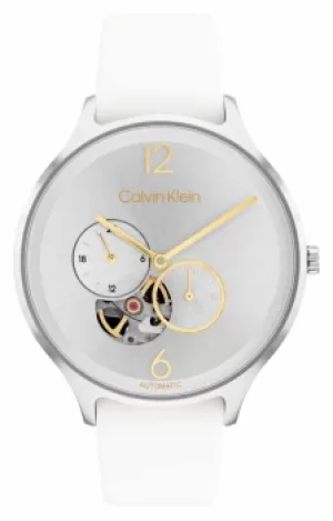 Image of Calvin Klein 25200124 Womens Automatic White Leather Strap Watch