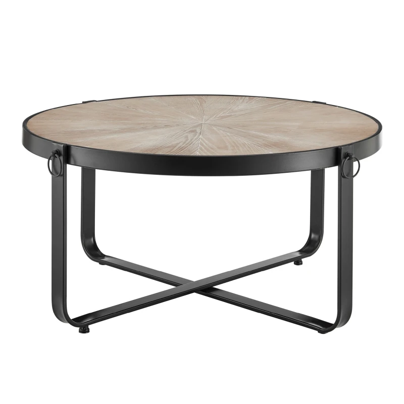 Image of LIVIVO Kori Side & Coffee Scandi Style Rustic Metal Frame Table - Blonde Wood Light Oak
