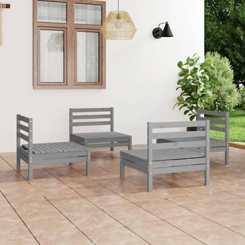 Image of VIDAXL 4 Piece Garden Lounge Set Grey Solid Pinewood Vidaxl 8720286682869