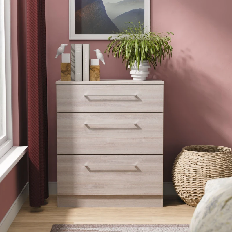 Image of Welcome Furniture Ltd Worcester 3 Drawer Deep Chest in Grey Oak - Ready Assembled, Grey WOR049GOGO