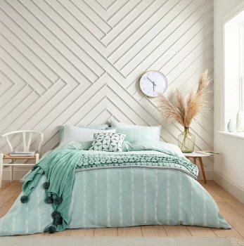 Image of Helena Springfield Aqua Polyester Clipped 'Chambray' Jacquard Duvet Cover Set - double