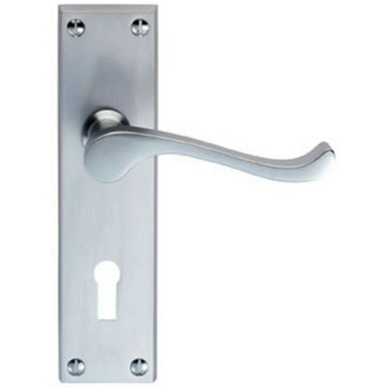 Image of Loops Victorian Scroll Handle on Rectangular Lock Backplate 155 x 41mm Satin Chrome Multi