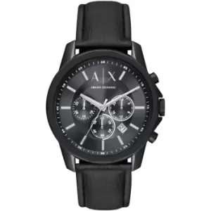 Image of Armani Exchange Leather Strap Black Watch