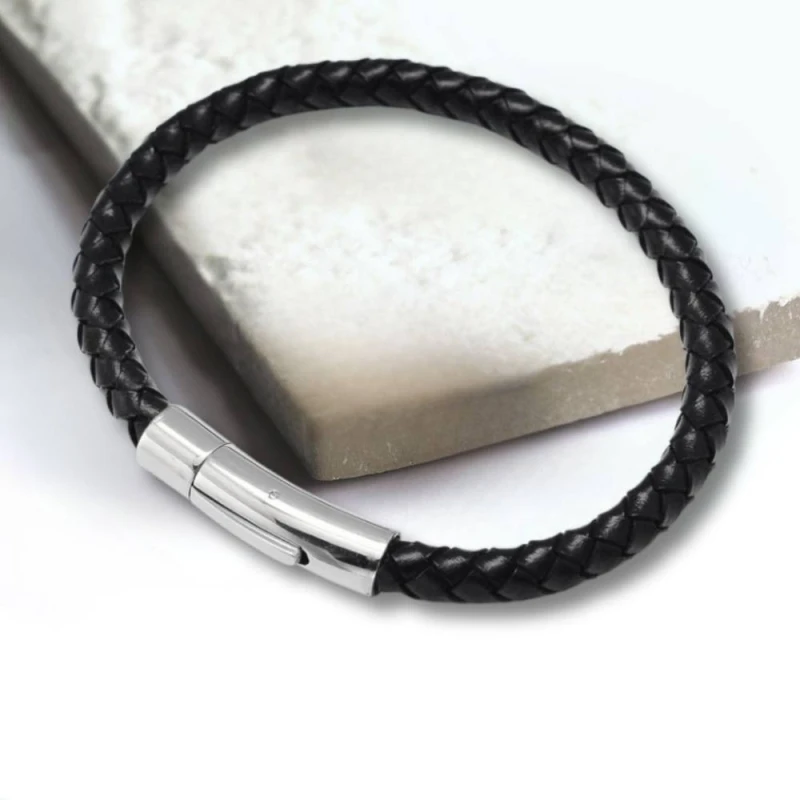 Image of Aye Do Gifts Mens Black Leather Rope Bracelet 6323-NP-MLEAROPB Black male One Size