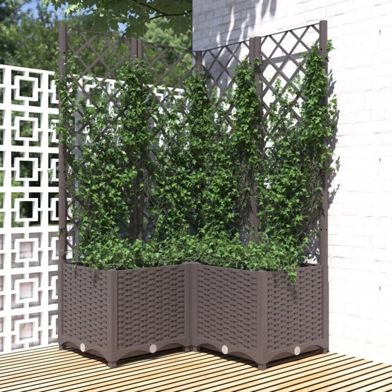 Image of vidaXL Garden Planter w/ Trellis Brown 80x80x136cm PP, Brown 318265
