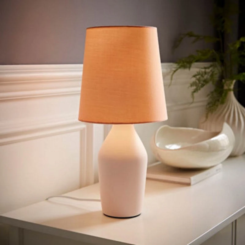 Image of ValueLights Arlo Compact Ceramic Table Lamp with Fabric Shade Pink