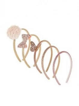 Image of Monsoon Girls 5-Pack Fluffy Spot And Bow Alice Bands - Pink