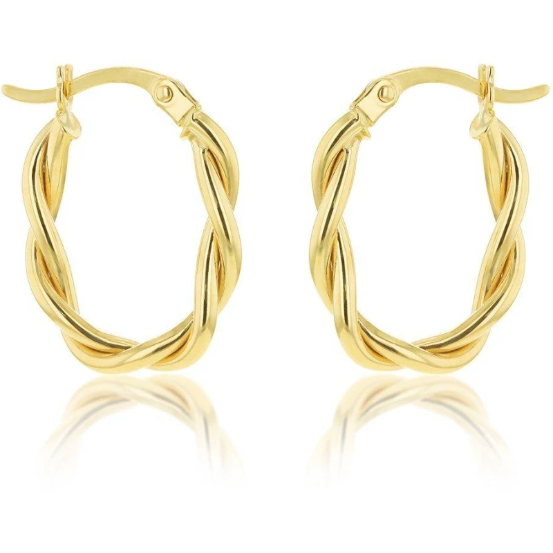 Image of Be You 9ct Gold Twist Oval Hoop Earrings Yellow Gold female One Size